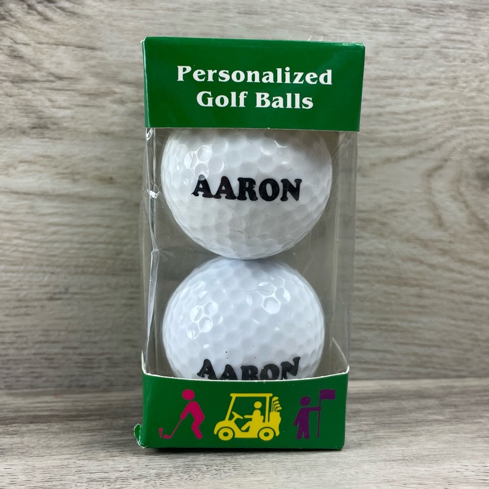 2 New Golf Balls - Aaron - Gift Present Golfing Sports